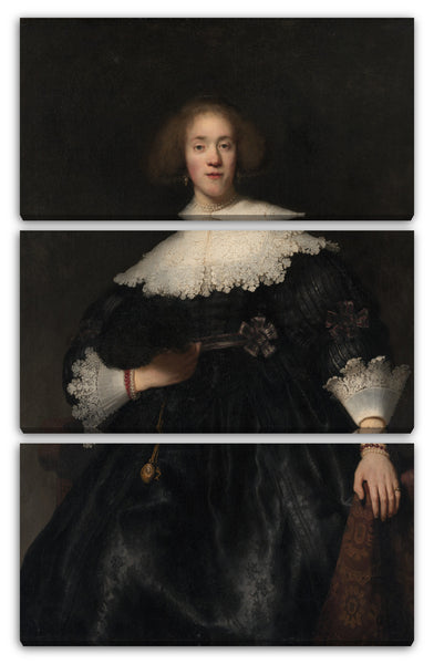 Leinwandbild Rembrandt - Portrait einer jungen Frau mit einem Fächer