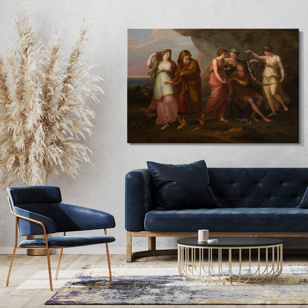Top-Angebot Kunstdruck Angelika Kauffmann - Telemachus und die Nymphen von Calypso Leinwand auf Keilrahmen gespannt