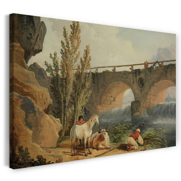 Top-Angebot Kunstdruck Hubert Robert - Brücke über eine Kaskade Leinwand auf Keilrahmen gespannt