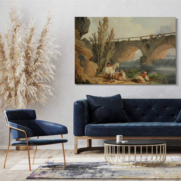 Top-Angebot Kunstdruck Hubert Robert - Brücke über eine Kaskade Leinwand auf Keilrahmen gespannt