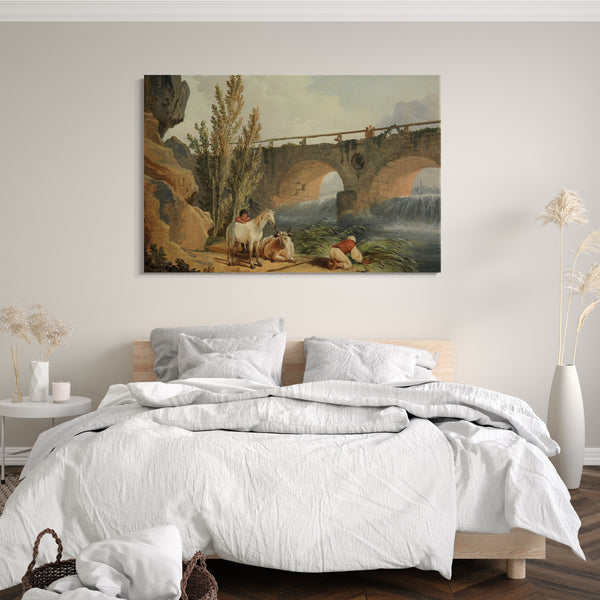 Top-Angebot Kunstdruck Hubert Robert - Brücke über eine Kaskade Leinwand auf Keilrahmen gespannt