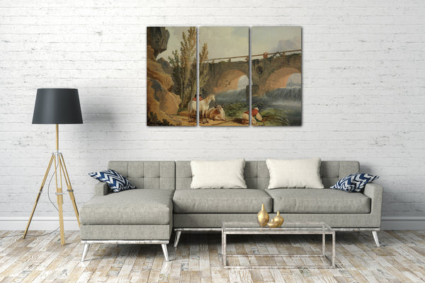 Top-Angebot Kunstdruck Hubert Robert - Brücke über eine Kaskade Leinwand auf Keilrahmen gespannt