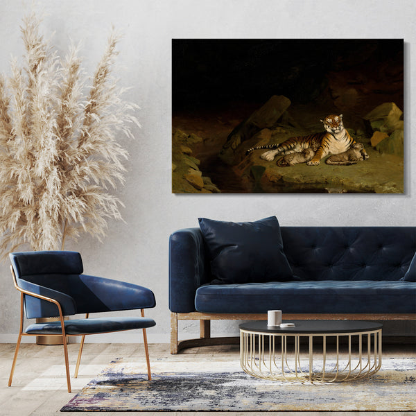 Top-Angebot Kunstdruck Jean-Léon Gérôme - Tiger und Junglöwen Leinwand auf Keilrahmen gespannt