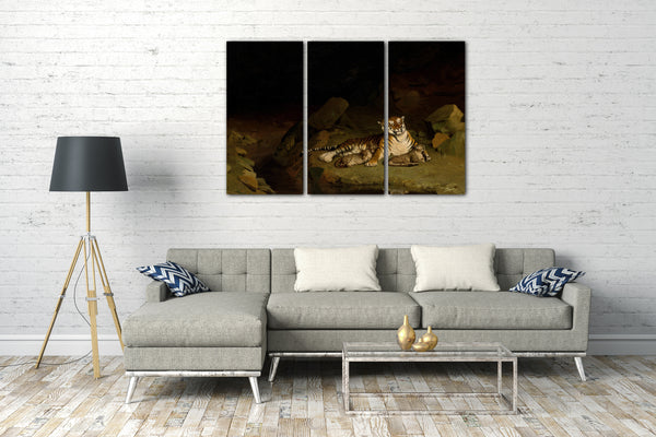 Top-Angebot Kunstdruck Jean-Léon Gérôme - Tiger und Junglöwen Leinwand auf Keilrahmen gespannt