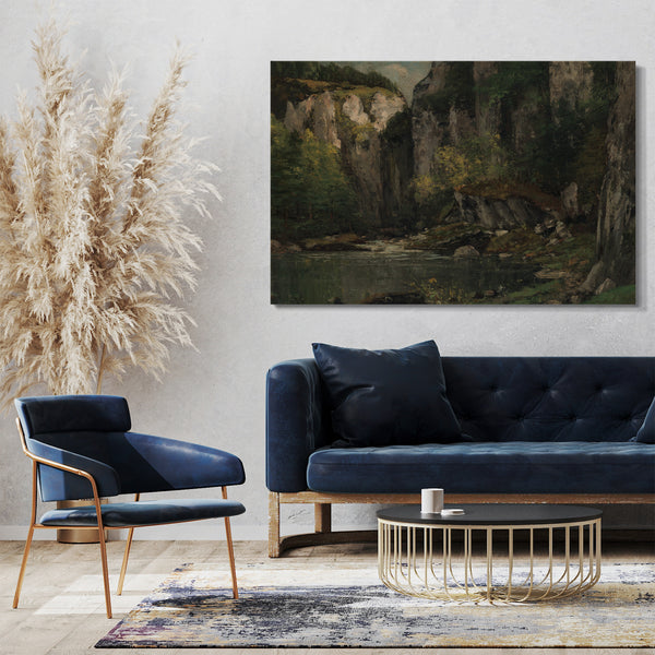 Top-Angebot Kunstdruck Gustave Courbet - Fluss und Felsen Leinwand auf Keilrahmen gespannt