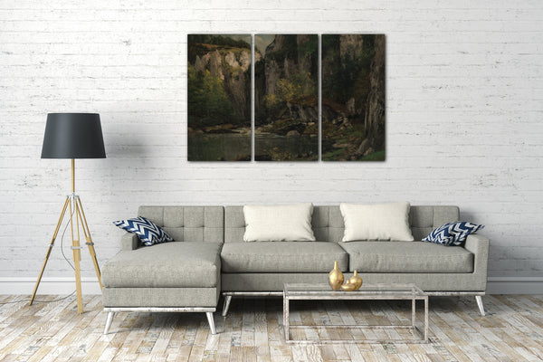 Top-Angebot Kunstdruck Gustave Courbet - Fluss und Felsen Leinwand auf Keilrahmen gespannt