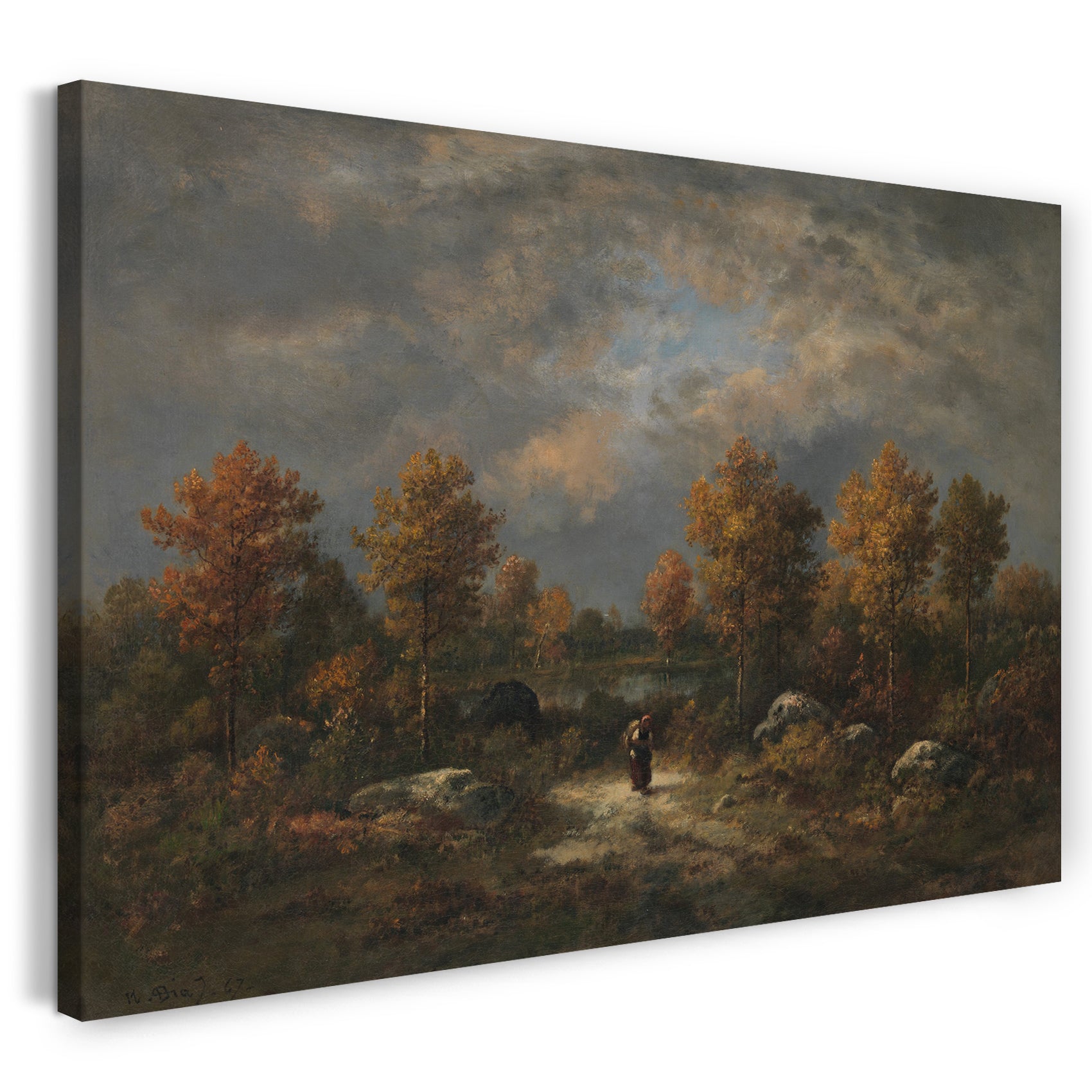 Top-Angebot Kunstdruck Narcisse-Virgile Díaz de la Peña - Herbst: Der Waldteich Leinwand auf Keilrahmen gespannt