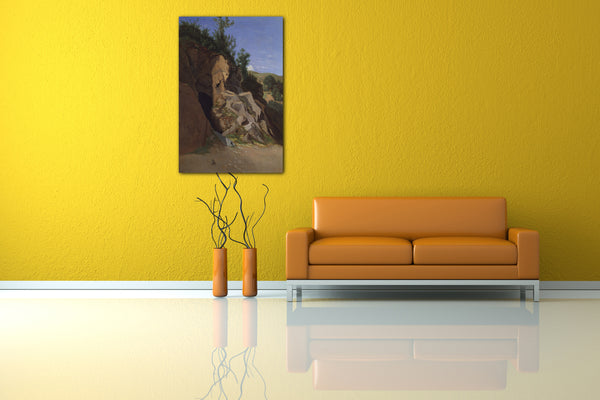 Top-Angebot Kunstdruck Théodore Caruelle d'Aligny - Landschaft mit einer Höhle Leinwand auf Keilrahmen gespannt