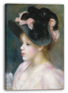 Top-Angebot Kunstdruck Auguste Renoir - Junges Mädchen in einem rosa-schwarzen Hut Leinwand auf Keilrahmen gespannt