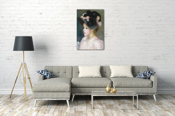 Top-Angebot Kunstdruck Auguste Renoir - Junges Mädchen in einem rosa-schwarzen Hut Leinwand auf Keilrahmen gespannt