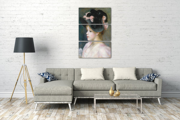 Top-Angebot Kunstdruck Auguste Renoir - Junges Mädchen in einem rosa-schwarzen Hut Leinwand auf Keilrahmen gespannt