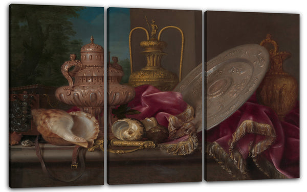 Leinwandbild Meiffren Conte - Stillleben mit Silber- und Goldplatte, Muscheln und einem Schwert
