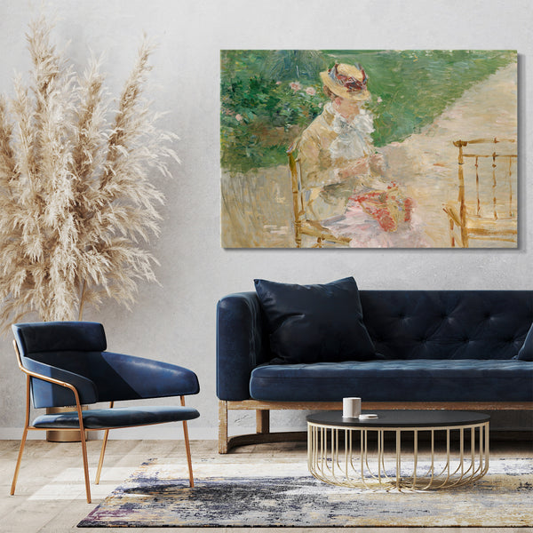 Top-Angebot Kunstdruck Berthe Morisot - Strickende junge Frau Leinwand auf Keilrahmen gespannt