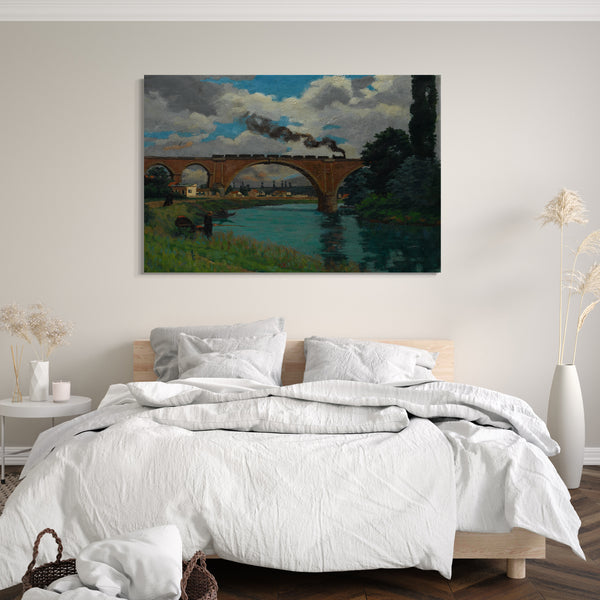Top-Angebot Kunstdruck Armand Guillaumin - Eisenbahnbrücke über die Marne bei Joinville Leinwand auf Keilrahmen gespannt