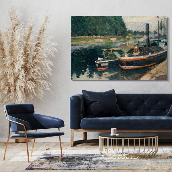 Top-Angebot Kunstdruck Camille Pissarro - Lastkähne in Pontoise Leinwand auf Keilrahmen gespannt