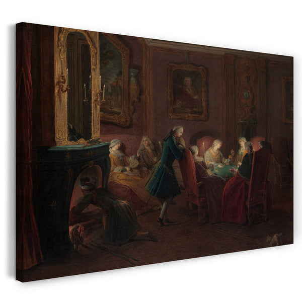 Top-Angebot Kunstdruck Pierre Louis Dumesnil der Jüngere - Kartenspieler in einem Salon Leinwand auf Keilrahmen gespannt