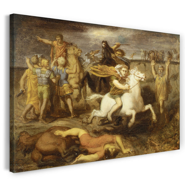 Top-Angebot Kunstdruck Théodore Chassériau - Szene aus den Gallischen Kriegen: Der Gallier Littavicus, der die römische Sache verraten hat, floh zu Gergovie, um Vercingétorix zu unterstützen Leinwand auf Keilrahmen gespannt