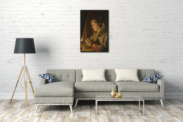 Top-Angebot Kunstdruck Matthias Stom - Alte betende Frau Leinwand auf Keilrahmen gespannt
