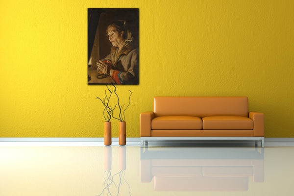 Top-Angebot Kunstdruck Matthias Stom - Alte betende Frau Leinwand auf Keilrahmen gespannt