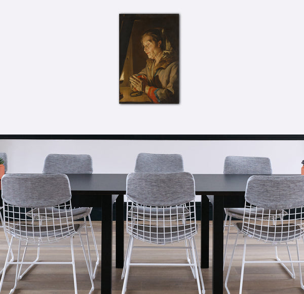 Top-Angebot Kunstdruck Matthias Stom - Alte betende Frau Leinwand auf Keilrahmen gespannt