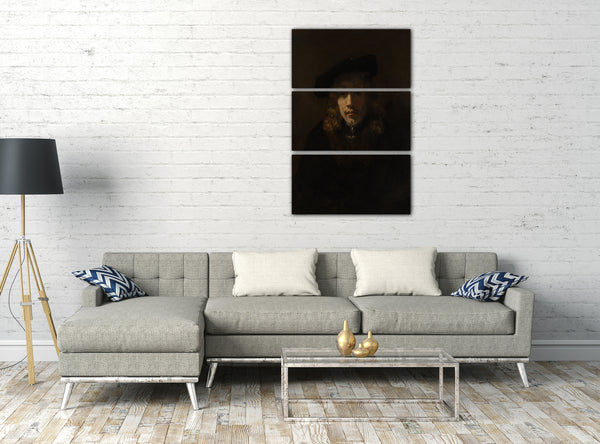Top-Angebot Kunstdruck Stil von Rembrandt - Mann in einem Barett Leinwand auf Keilrahmen gespannt