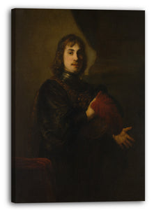 Top-Angebot Kunstdruck Stil von Rembrandt - Portrait eines Mannes mit einer Brustplatte und einem Federhut Leinwand auf Keilrahmen gespannt