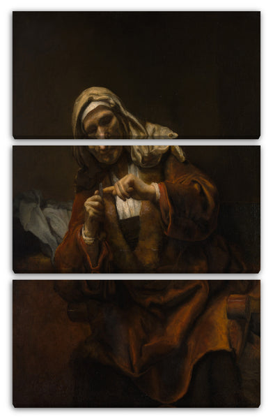 Leinwandbild Stil von Rembrandt - Alte Frau, die ihre Nägel schneidet
