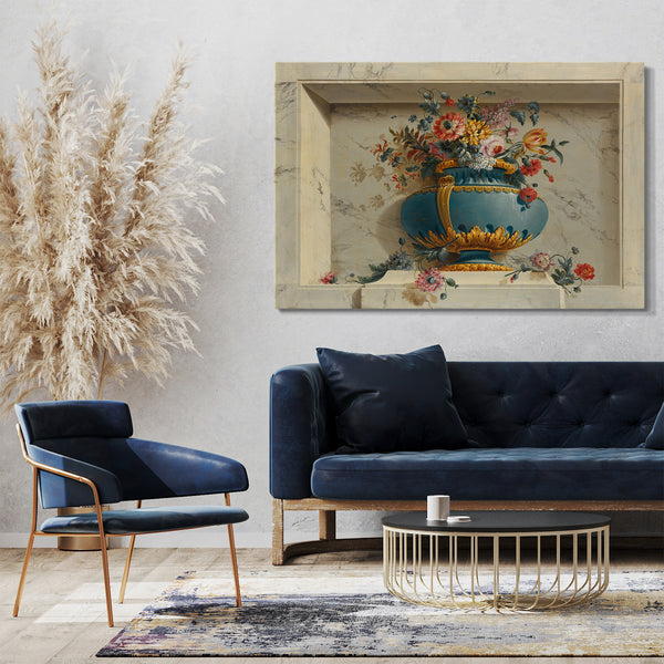 Top-Angebot Kunstdruck Michel Bruno Bellengé zugeschrieben - Vase mit Blumen in einer Nische Leinwand auf Keilrahmen gespannt