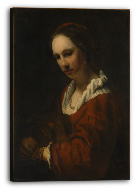 Top-Angebot Kunstdruck Kopie nach Willem Drost - Junge Frau mit einer Perlenkette Leinwand auf Keilrahmen gespannt