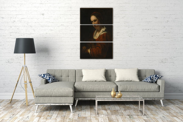 Top-Angebot Kunstdruck Kopie nach Willem Drost - Junge Frau mit einer Perlenkette Leinwand auf Keilrahmen gespannt