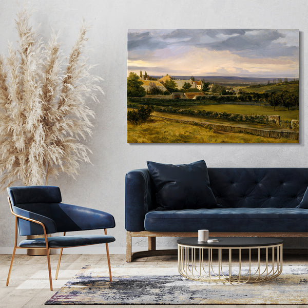 Top-Angebot Kunstdruck Théodore Rousseau - Ein Dorf in einem Tal Leinwand auf Keilrahmen gespannt