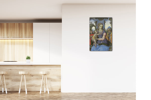 Top-Angebot Kunstdruck Raffaellino del Garbo - Madonna und Kind mit Saint Joseph und ein Engel Leinwand auf Keilrahmen gespannt