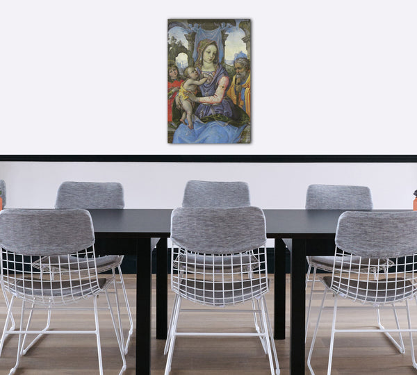 Top-Angebot Kunstdruck Raffaellino del Garbo - Madonna und Kind mit Saint Joseph und ein Engel Leinwand auf Keilrahmen gespannt