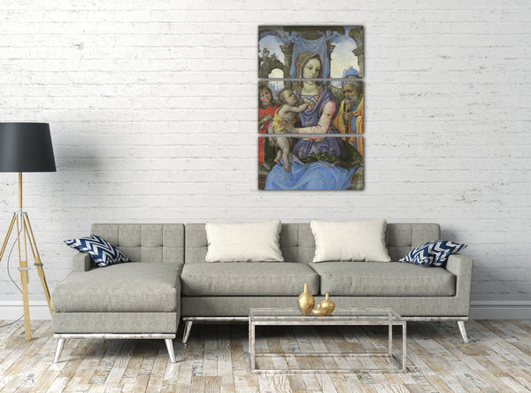 Top-Angebot Kunstdruck Raffaellino del Garbo - Madonna und Kind mit Saint Joseph und ein Engel Leinwand auf Keilrahmen gespannt