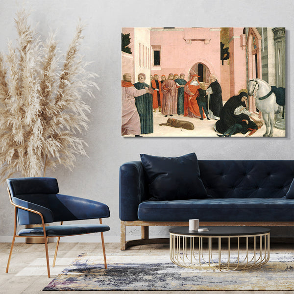 Top-Angebot Kunstdruck Bartolomeo degli Erri - Heiliger Dominikus, der Napoleon Orsini wiederbelebt Leinwand auf Keilrahmen gespannt