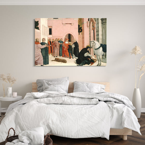 Top-Angebot Kunstdruck Bartolomeo degli Erri - Heiliger Dominikus, der Napoleon Orsini wiederbelebt Leinwand auf Keilrahmen gespannt