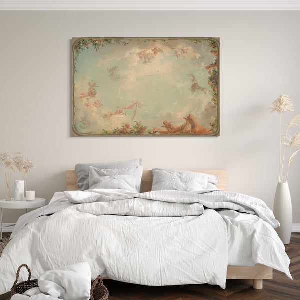 Top-Angebot Kunstdruck Jules-Edmond-Charles Lachaise - Design für eine Decke mit Putten in Wolken und mit Rosen Leinwand auf Keilrahmen gespannt