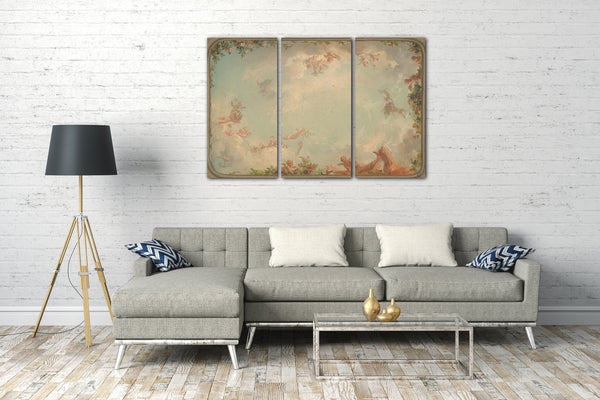 Top-Angebot Kunstdruck Jules-Edmond-Charles Lachaise - Design für eine Decke mit Putten in Wolken und mit Rosen Leinwand auf Keilrahmen gespannt