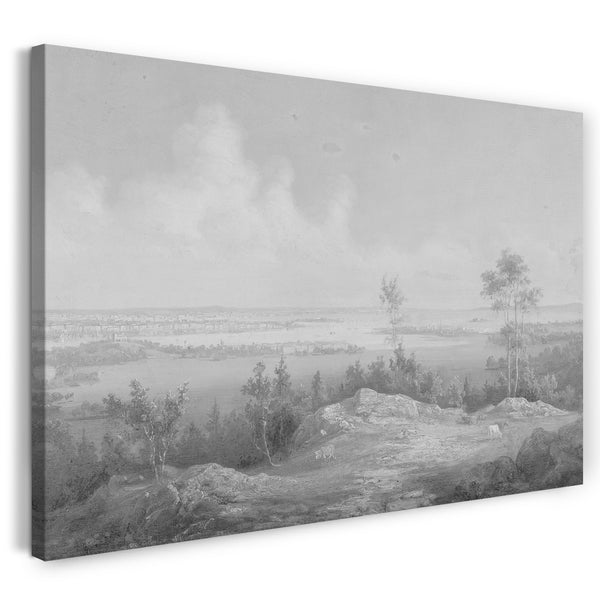 Top-Angebot Kunstdruck Früher Asher Brown Durand zugeschrieben - Ansicht von New York von New Jersey aus Leinwand auf Keilrahmen gespannt