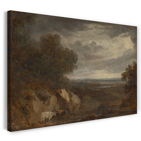 Top-Angebot Kunstdruck Benjamin Barker, der Jüngere - Eine bewaldete Flusslandschaft mit Vieh Leinwand auf Keilrahmen gespannt