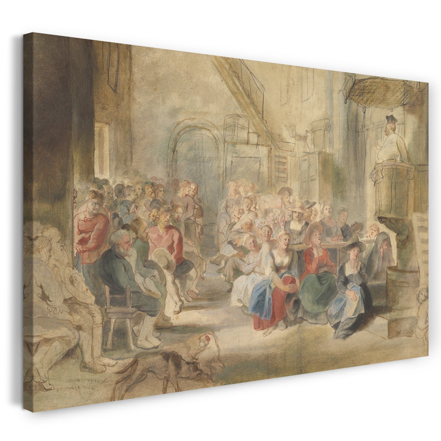 Top-Angebot Kunstdruck Peter Paul Rubens - Eine Predigt in einer Dorfkirche Leinwand auf Keilrahmen gespannt