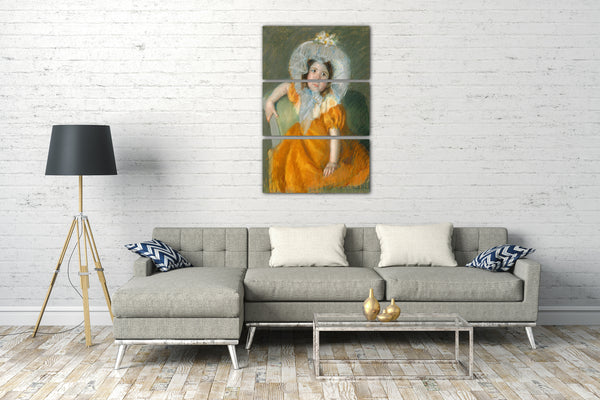 Top-Angebot Kunstdruck Mary Cassatt - Margot im orangefarbenen Kleid Leinwand auf Keilrahmen gespannt