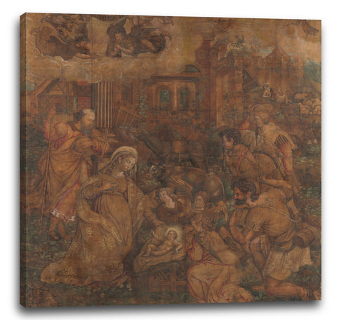 Leinwandbild Anonymous, Netherlandish, 16. Jahrhundert - Die Anbetung der Hirten (Cartoon)