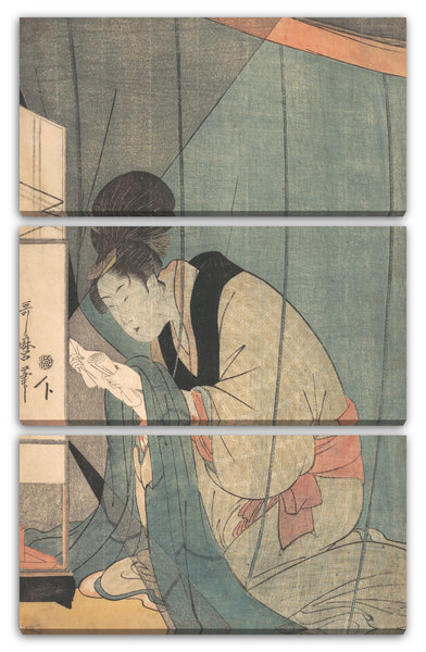 Leinwandbild Kitagawa Utamaro - Frau liest einen Brief beim Licht einer Öllampe