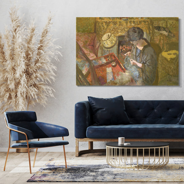 Top-Angebot Kunstdruck Edouard Vuillard - Der kleine Salon: Frau Hessel an ihrem Nähtisch Leinwand auf Keilrahmen gespannt