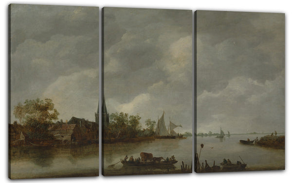 Leinwandbild Stil von Jan van Goyen - Fluss-Blick mit einer Dorfkirche