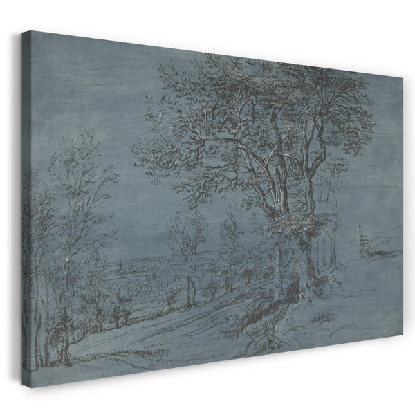 Top-Angebot Kunstdruck Lucas van Uden - Bewaldete Landschaft mit einem Haus am Fluss Leinwand auf Keilrahmen gespannt