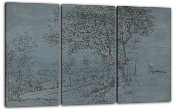 Leinwandbild Lucas van Uden - Bewaldete Landschaft mit einem Haus am Fluss