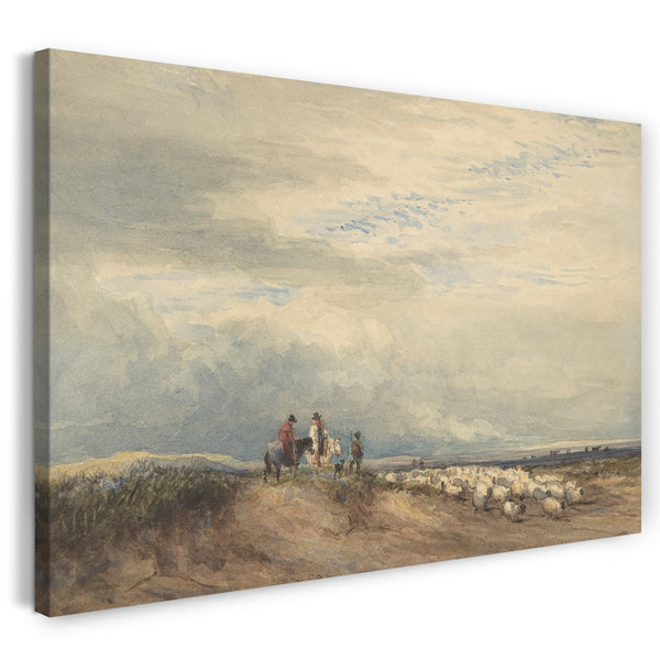 Top-Angebot Kunstdruck David Cox - Reiter mit Schafen in der Nähe einer Mündung Leinwand auf Keilrahmen gespannt