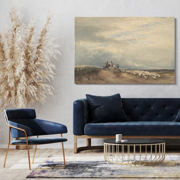 Top-Angebot Kunstdruck David Cox - Reiter mit Schafen in der Nähe einer Mündung Leinwand auf Keilrahmen gespannt